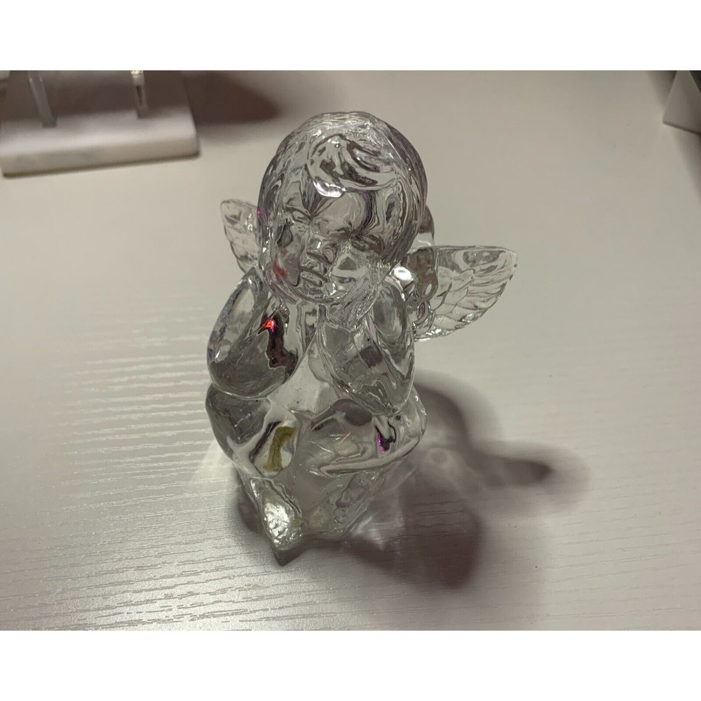 Vintage RARE Heavy Cut Glass Cupid Cherub Angel Taper Candlestick Holder
